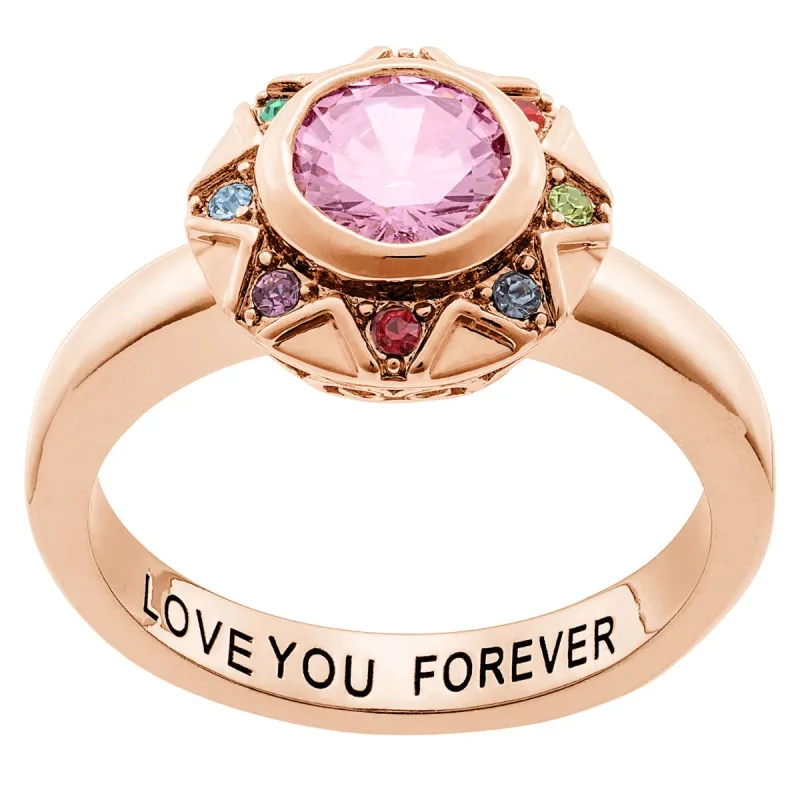 14K Rose Gold Plated Birthstone Starburst Ring sold by Limoges Jewelry