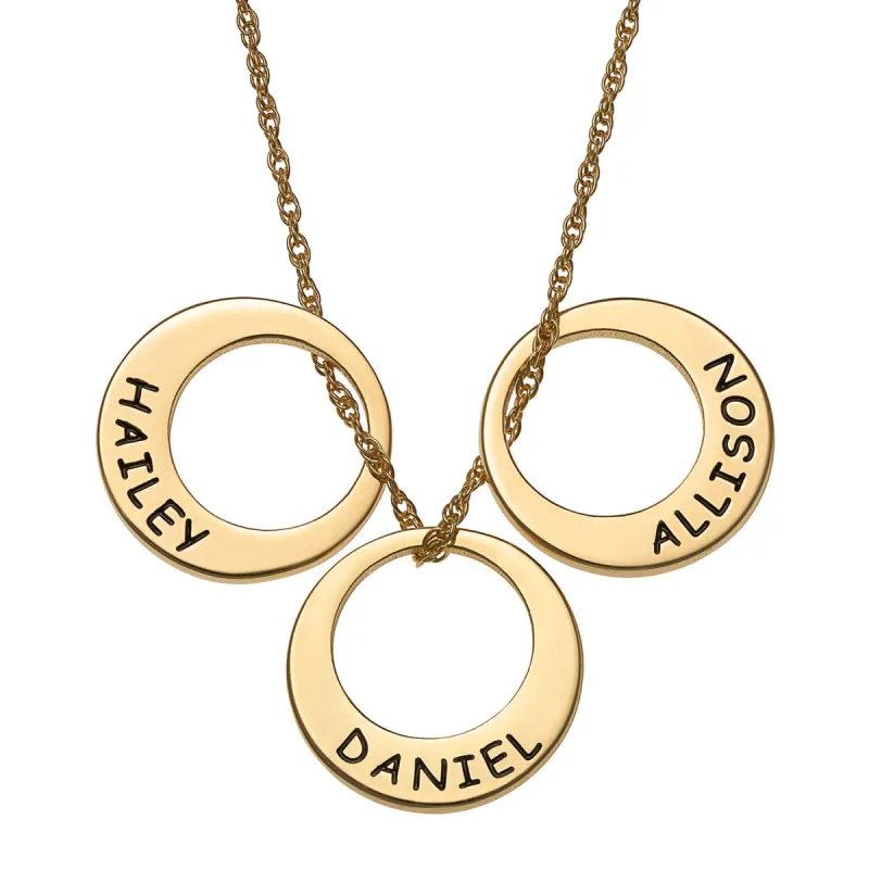 14K Gold over Sterling Engraved Name Open Disc Necklace - 3 Discs sold by Limoges Jewelry