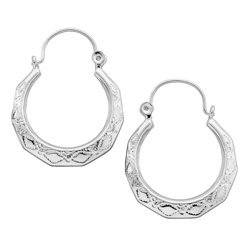 Sterling Silver 28mm Etched Gypsy Hoop Earrings sold by Limoges Jewelry