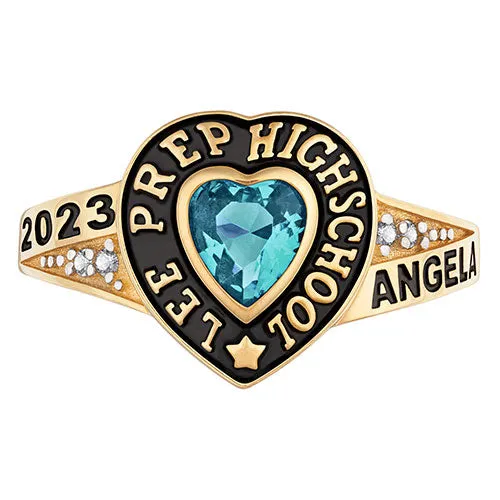 Ladies' Yellow Celebrium Traditional Heart Birthstone with CZ Accents Class Ring sold by Limoges Jewelry product image thumbnail 2