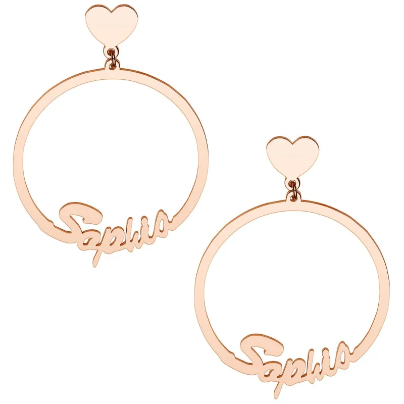 14K Rose Gold Plated Script Name with Heart Dangle Earrings sold by Limoges Jewelry