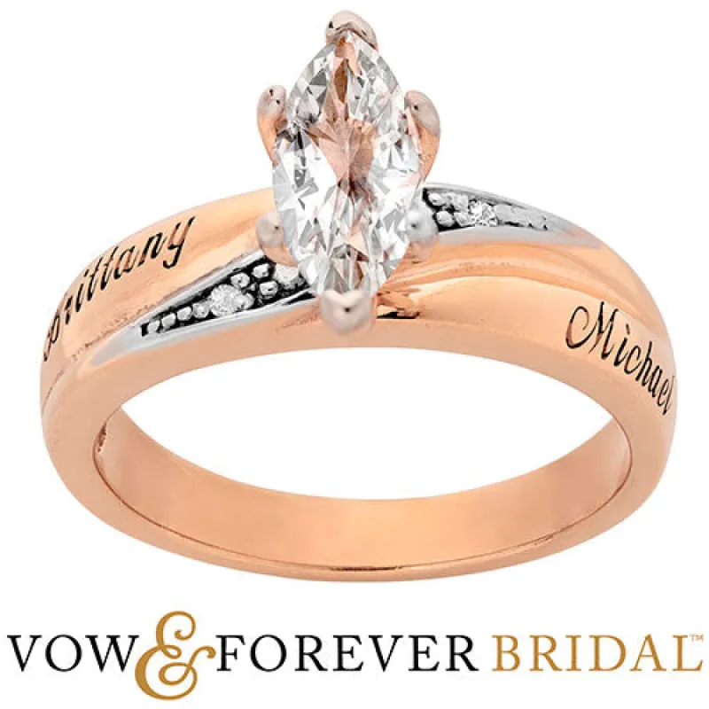 14K Rose Gold over Sterling Marquise White Topaz and Diamond Name Wedding Ring sold by Limoges Jewelry