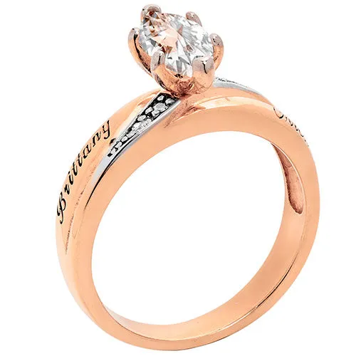 14K Rose Gold over Sterling Marquise White Topaz and Diamond Name Wedding Ring sold by Limoges Jewelry product image thumbnail 2