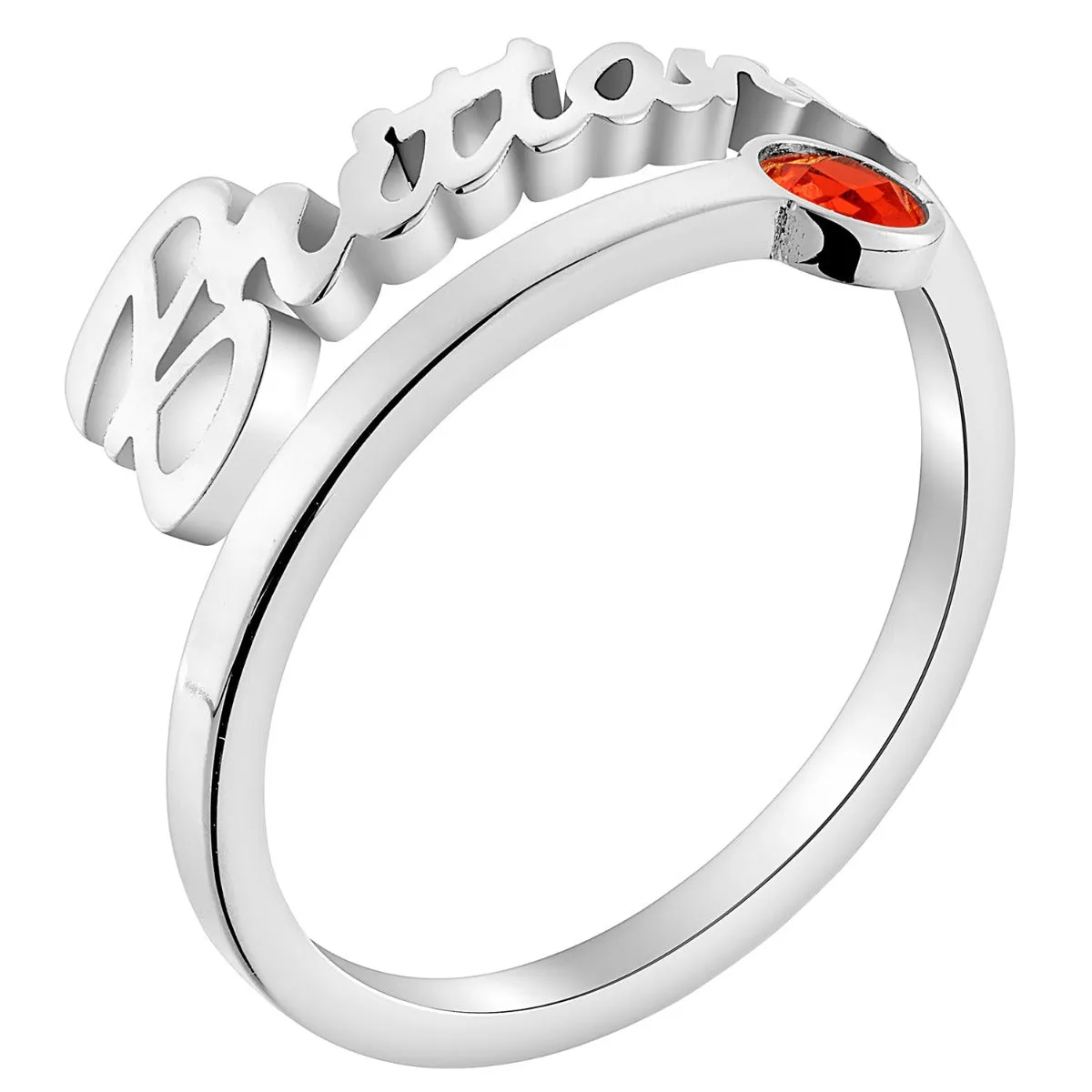 Sterling Silver Script Name with Birthstone Bypass Ring sold by Limoges Jewelry product image thumbnail 2