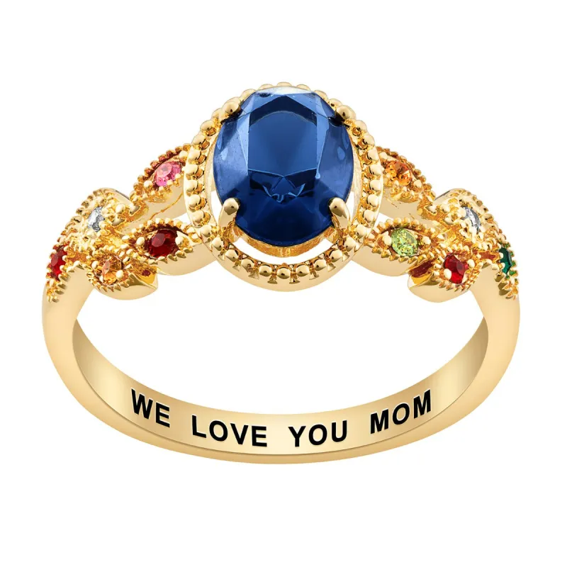 14K Gold Plated Mother's Oval Family Birthstone Ring sold by Limoges Jewelry