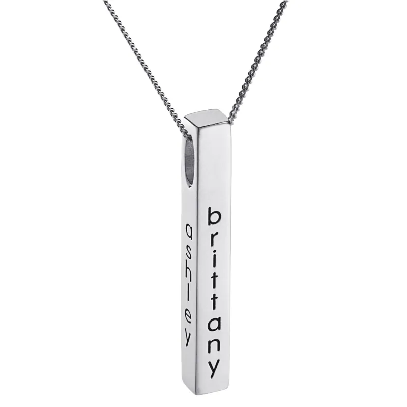 Sterling Silver Vertical 4-Sided Engraved Family Name Pendant sold by Limoges Jewelry