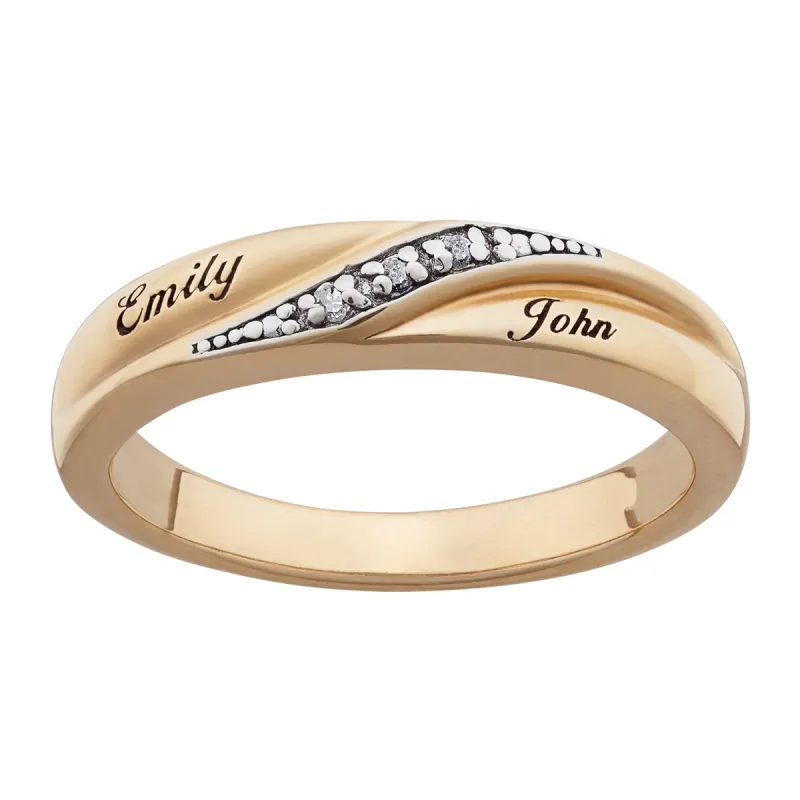 10K Yellow Gold Ladies Engraved Name Diamond Wedding Band sold by Limoges Jewelry