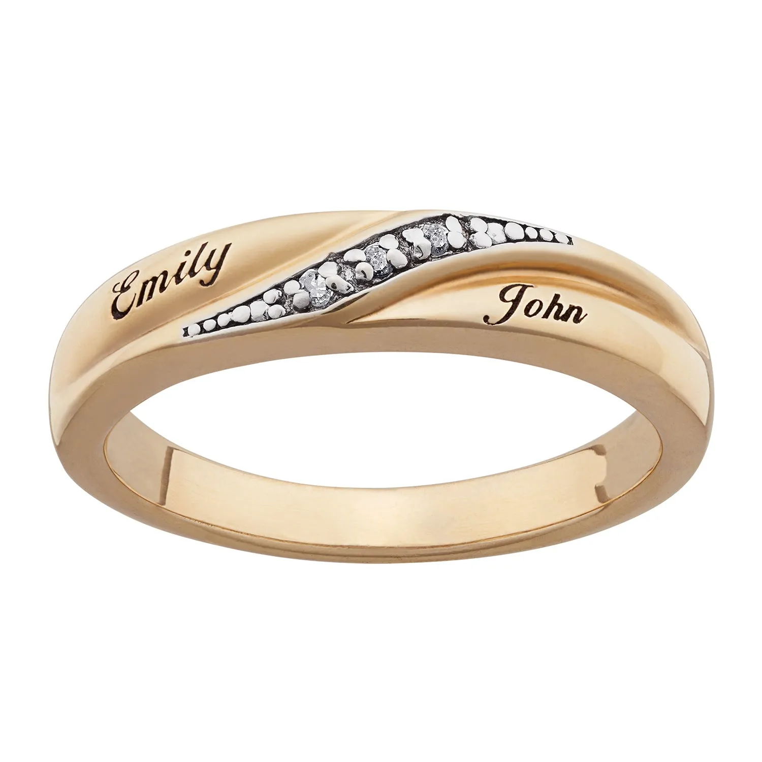 10K Yellow Gold Ladies Engraved Name Diamond Wedding Band sold by Limoges Jewelry