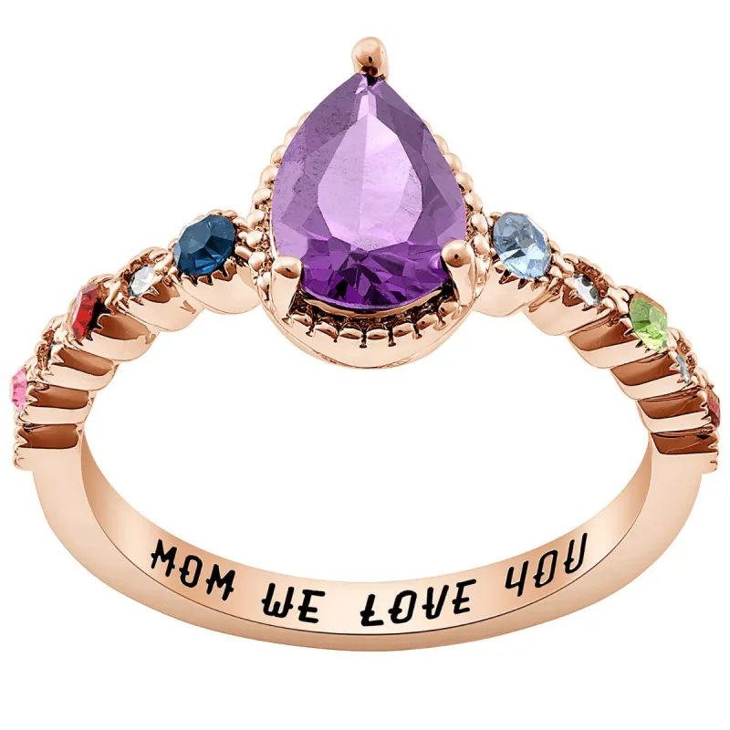 14K Rose Gold Plated Mother's Pear and Family Birthstone Ring sold by Limoges Jewelry