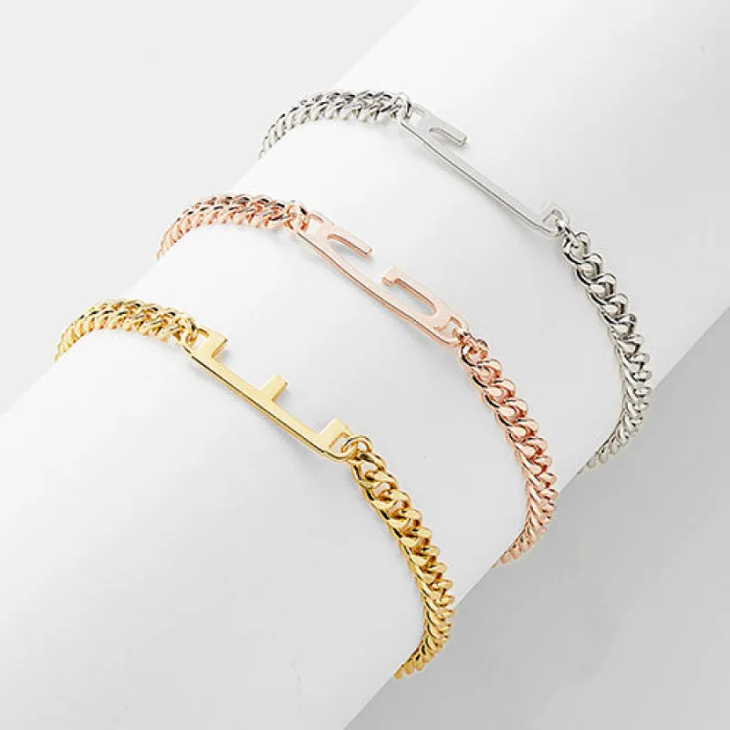 Bold Horizontal Initial Curb Chain Bracelet sold by Limoges Jewelry