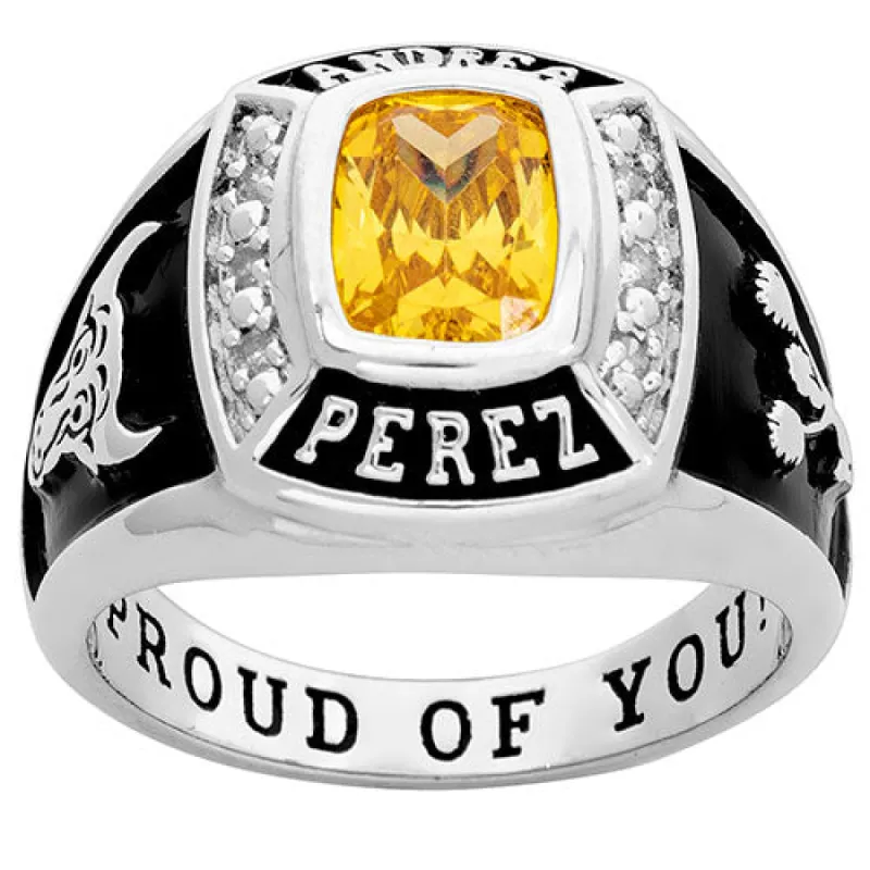 Ladies' Sterling Silver Traditional Birthstone and Diamond Accent Class Ring sold by Limoges Jewelry