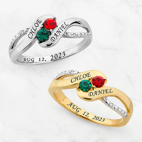 Silver Plated Couple's Birthstone Bypass Diamond Accent Ring sold by Limoges Jewelry product image thumbnail 4