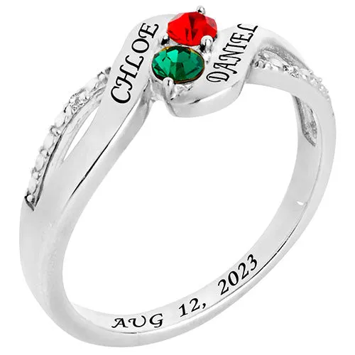 Silver Plated Couple's Birthstone Bypass Diamond Accent Ring sold by Limoges Jewelry product image thumbnail 2