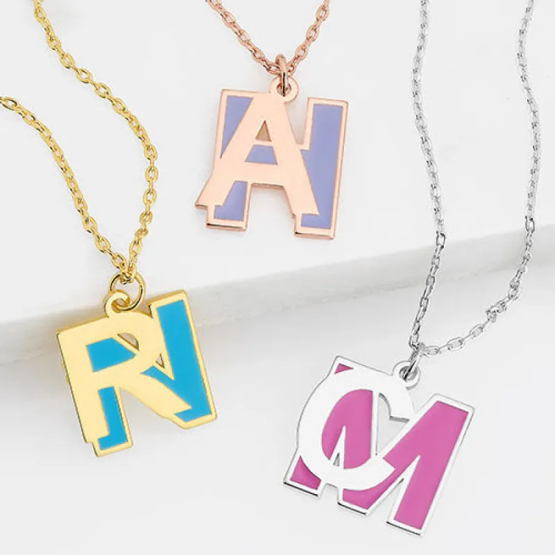 Bold Double Initial with Enamel Necklace sold by Limoges Jewelry