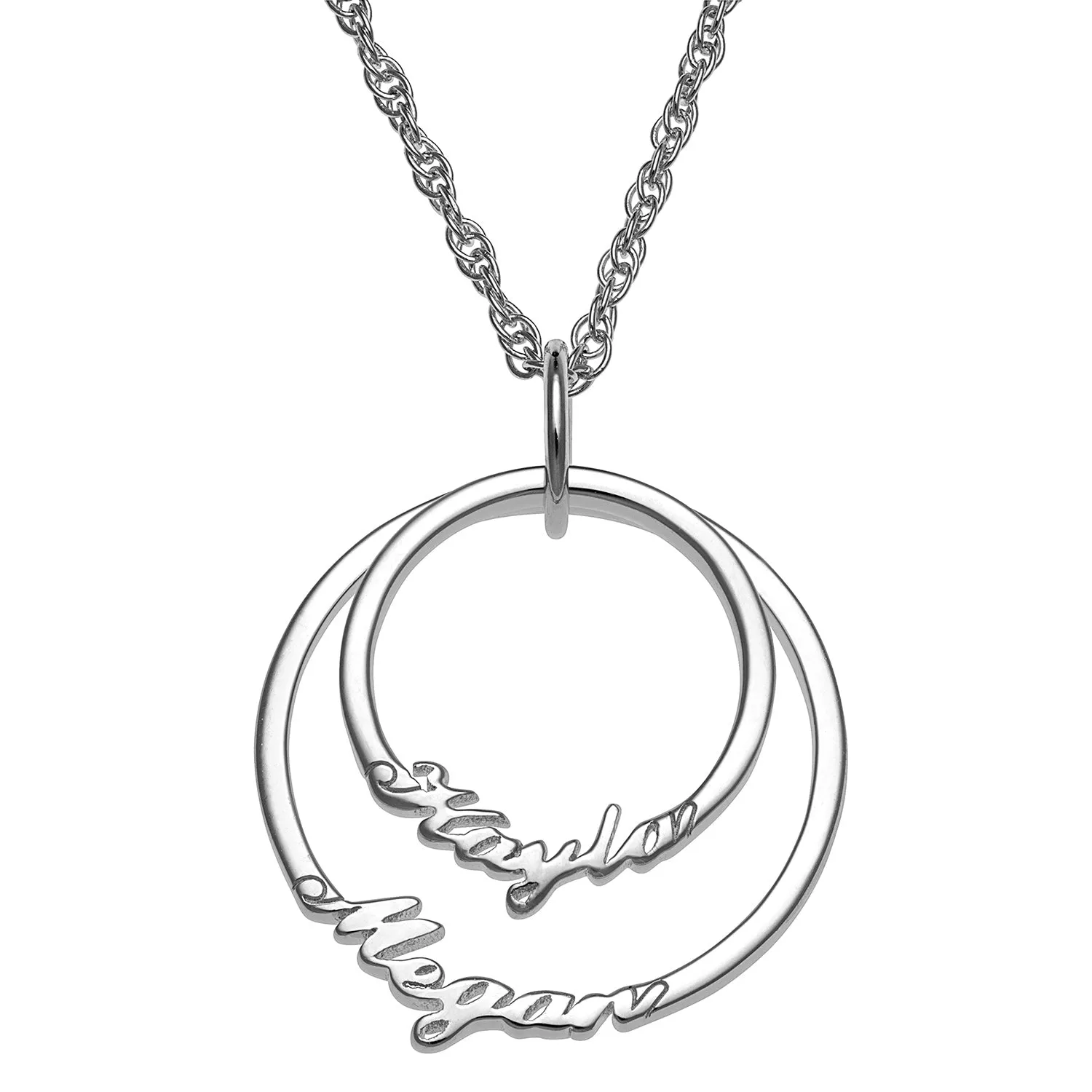 Sterling Silver Script Name with Circle Necklace - 2 Names sold by Limoges Jewelry