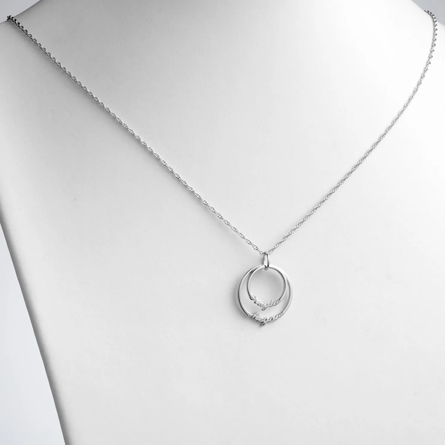 Sterling Silver Script Name with Circle Necklace - 2 Names sold by Limoges Jewelry product image thumbnail 2
