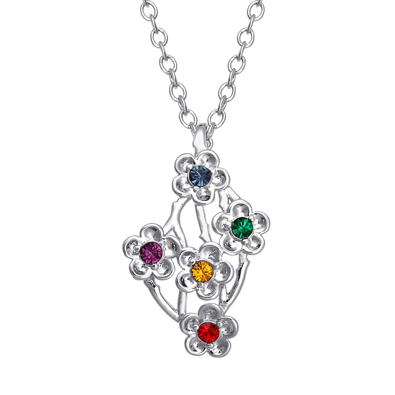 Sterling Silver Family Flower Birthstone Necklace sold by Limoges Jewelry