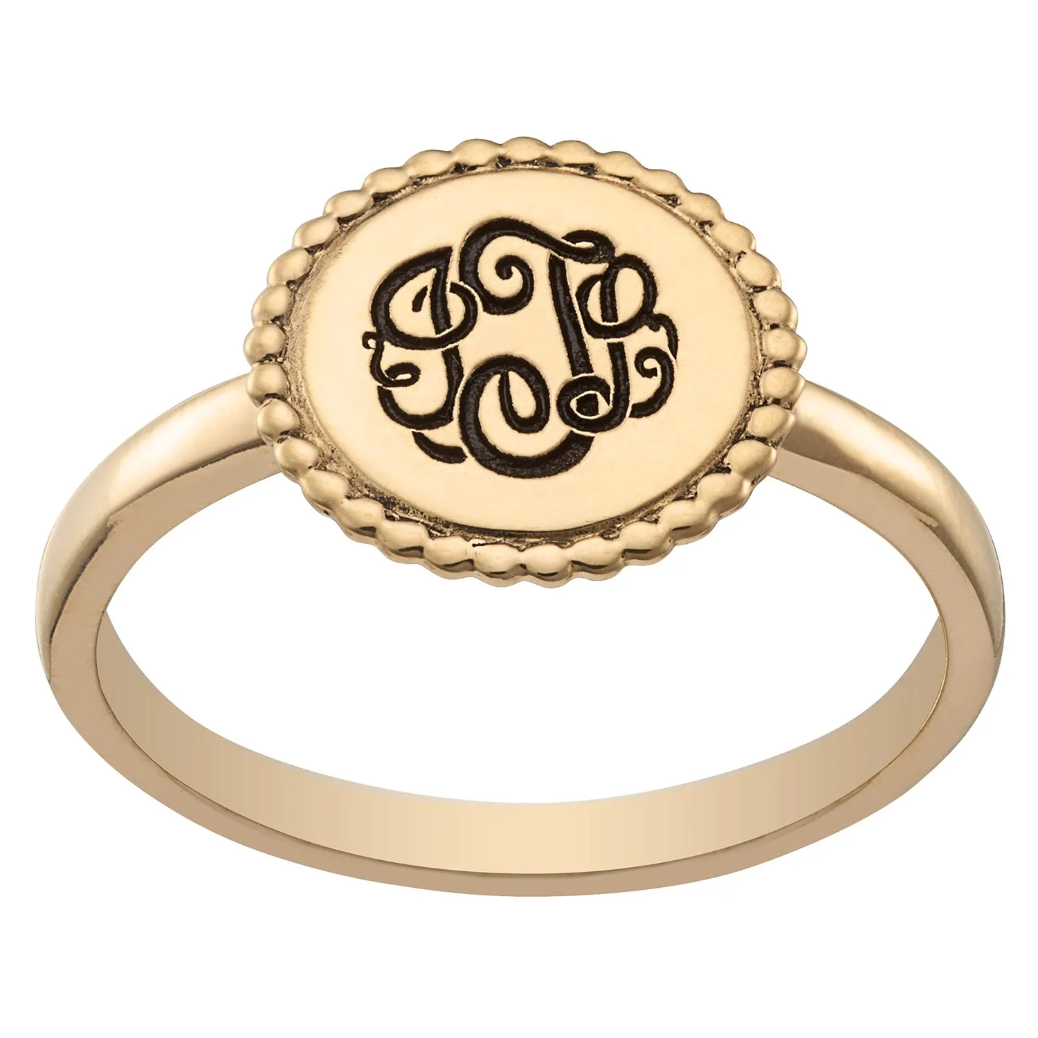 14K Gold over Sterling Monogram Round Roped Ring sold by Limoges Jewelry