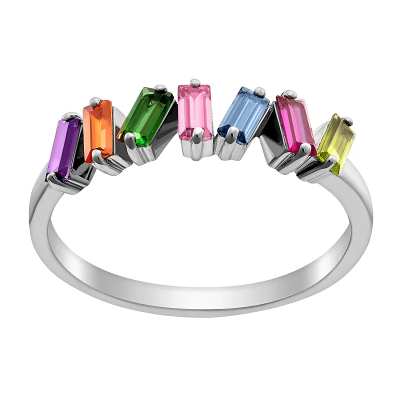 Sterling Silver Family Baguette Birthstone Ring sold by Limoges Jewelry