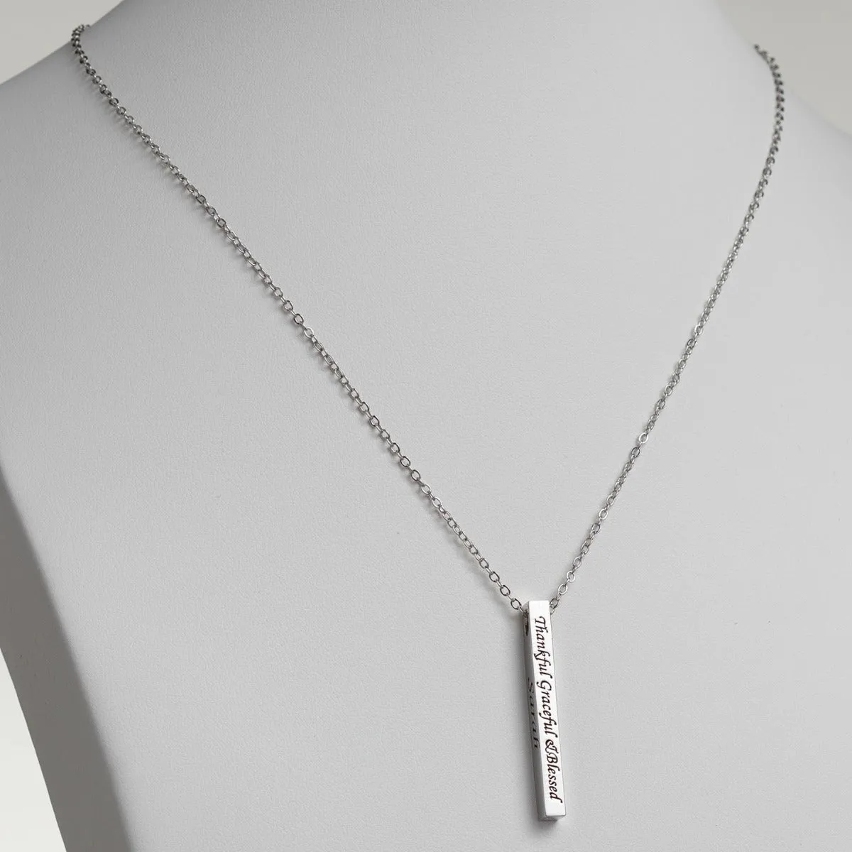 Vertical 4-sided Bar 'Thankful' Engraved Name Necklace sold by Limoges Jewelry product image thumbnail 4