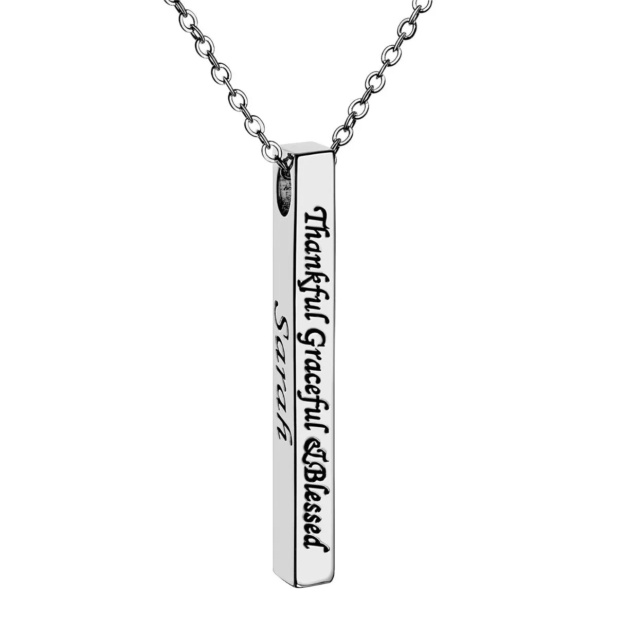 Vertical 4-sided Bar 'Thankful' Engraved Name Necklace sold by Limoges Jewelry product image thumbnail 2