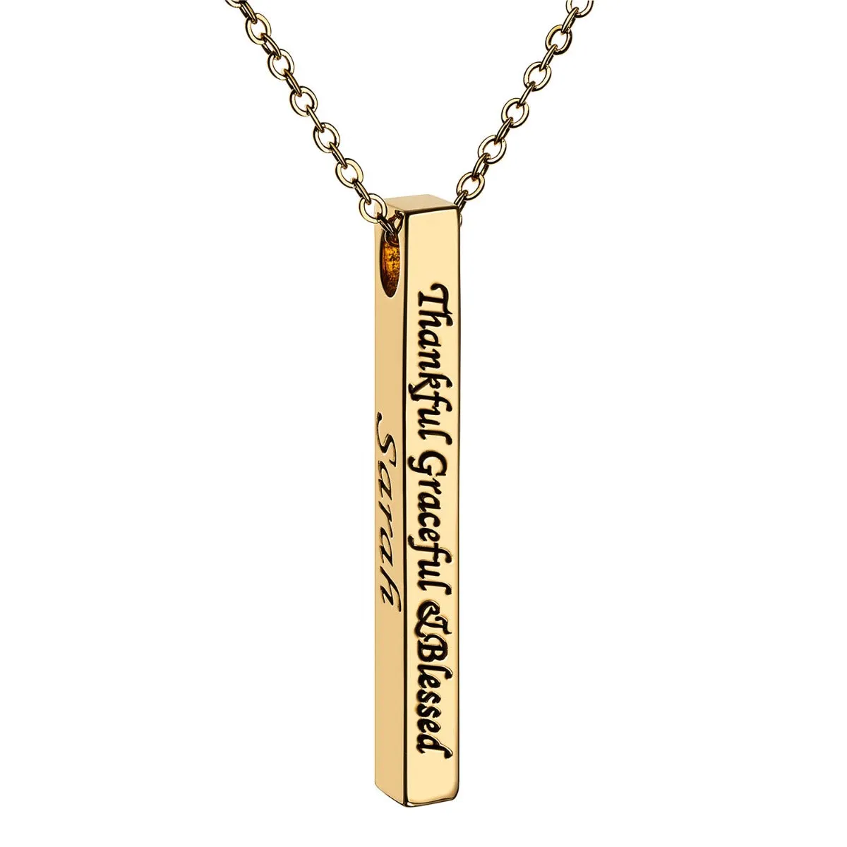 Vertical 4-sided Bar 'Thankful' Engraved Name Necklace sold by Limoges Jewelry product image thumbnail 5