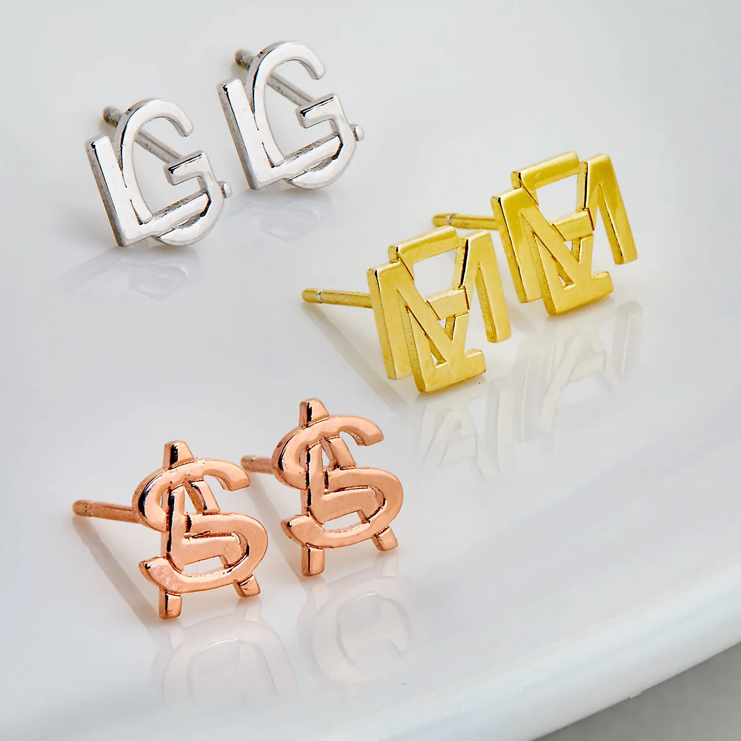 Sterling Silver Stacked Double Initial Button Earrings sold by Limoges Jewelry product image thumbnail 2