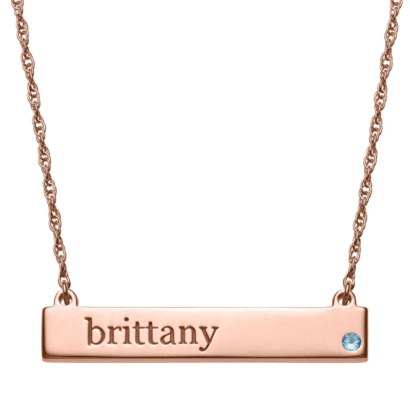 14K Rose Gold over Sterling Personalized Name and Birthstone Bar Necklace sold by Limoges Jewelry