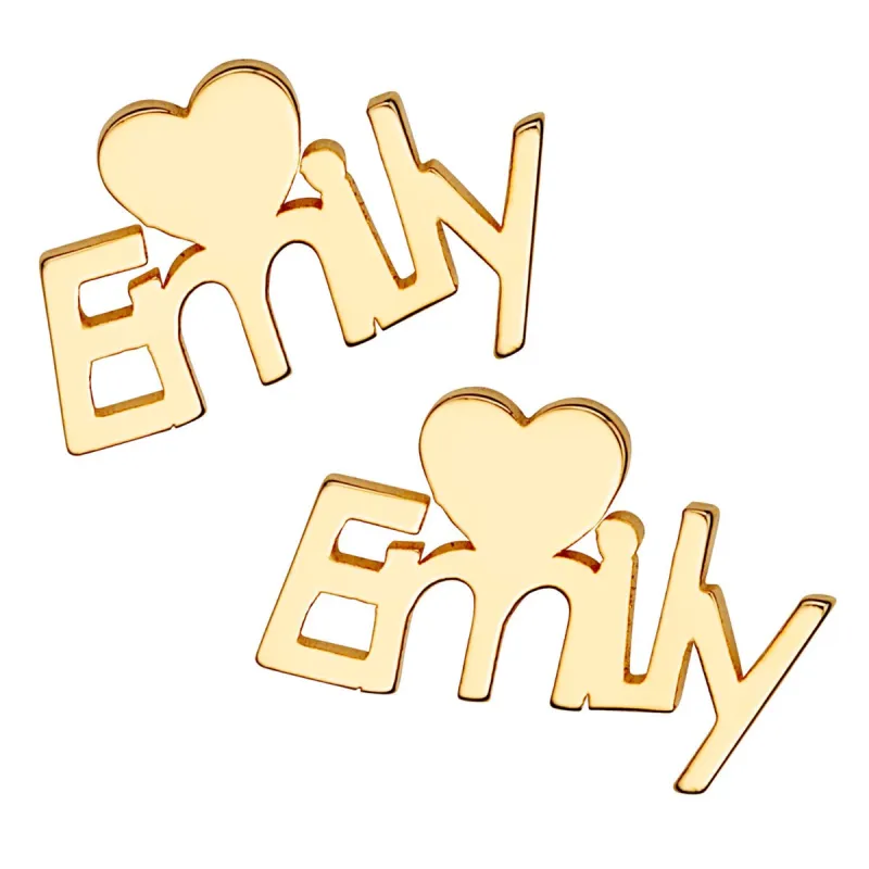 14K Gold Plated Name with Heart Crawler Earrings sold by Limoges Jewelry