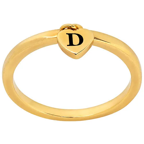 14K Gold Plated Stackable Initial Heart Charm Ring sold by Limoges Jewelry
