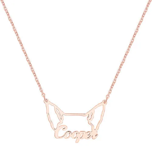 Rose Gold over Sterling Personalized Puppy Ears Necklace sold by Limoges Jewelry