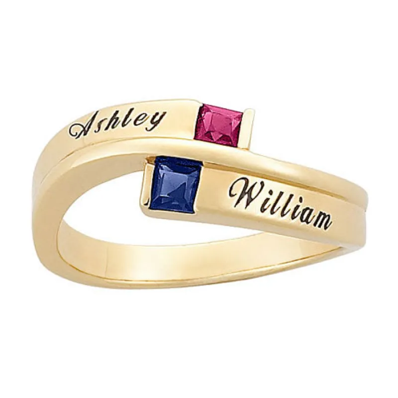 10K Couples Square Birthstone Name Promise Ring sold by Limoges Jewelry