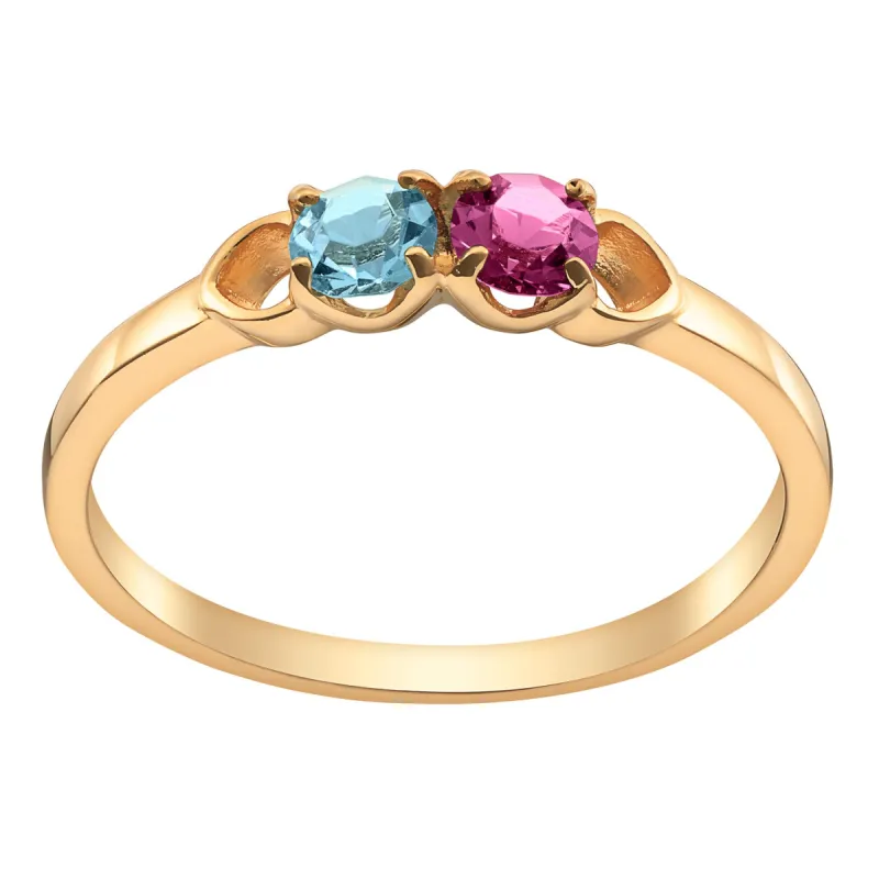 14K Gold over Sterling Round Birthstone Ring with Hearts - 2 Stones sold by Limoges Jewelry