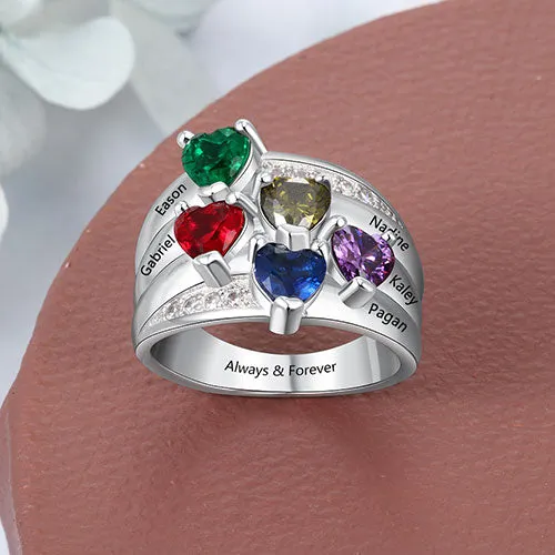 Sterling Silver Heart Birthstone Famly Name with CZ Accent Ring sold by Limoges Jewelry product image thumbnail 3