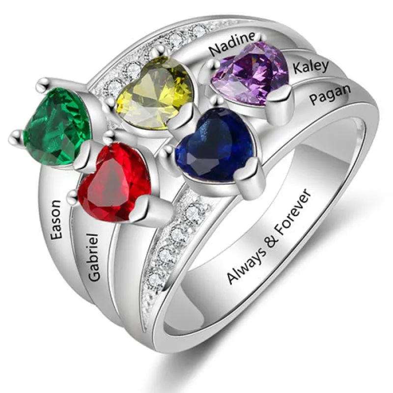 Sterling Silver Heart Birthstone Famly Name with CZ Accent Ring sold by Limoges Jewelry