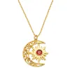 Sun and Crescent Moon with Birthstone Necklace sold by Limoges Jewelry