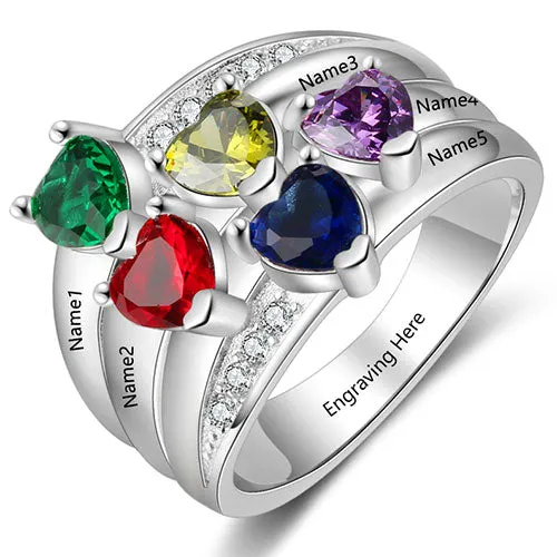Sterling Silver Heart Birthstone Famly Name with CZ Accent Ring sold by Limoges Jewelry product image thumbnail 5