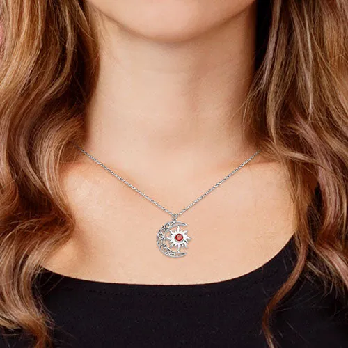 Sun and Crescent Moon with Birthstone Necklace sold by Limoges Jewelry product image thumbnail 3