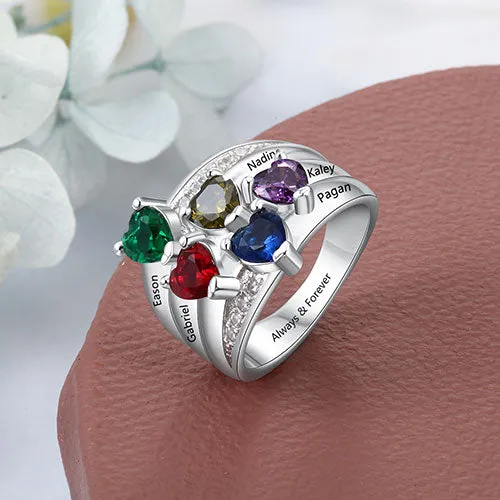 Sterling Silver Heart Birthstone Famly Name with CZ Accent Ring sold by Limoges Jewelry product image thumbnail 4