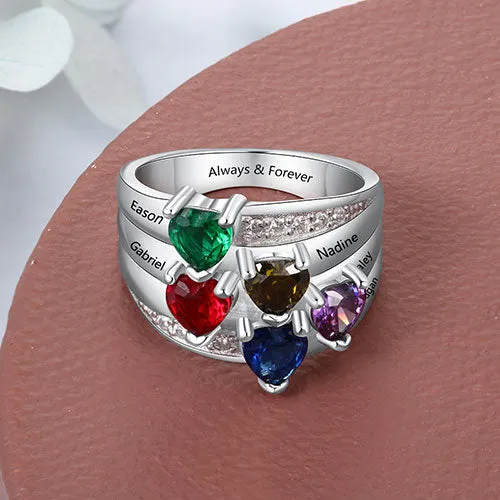 Sterling Silver Heart Birthstone Famly Name with CZ Accent Ring sold by Limoges Jewelry product image thumbnail 2