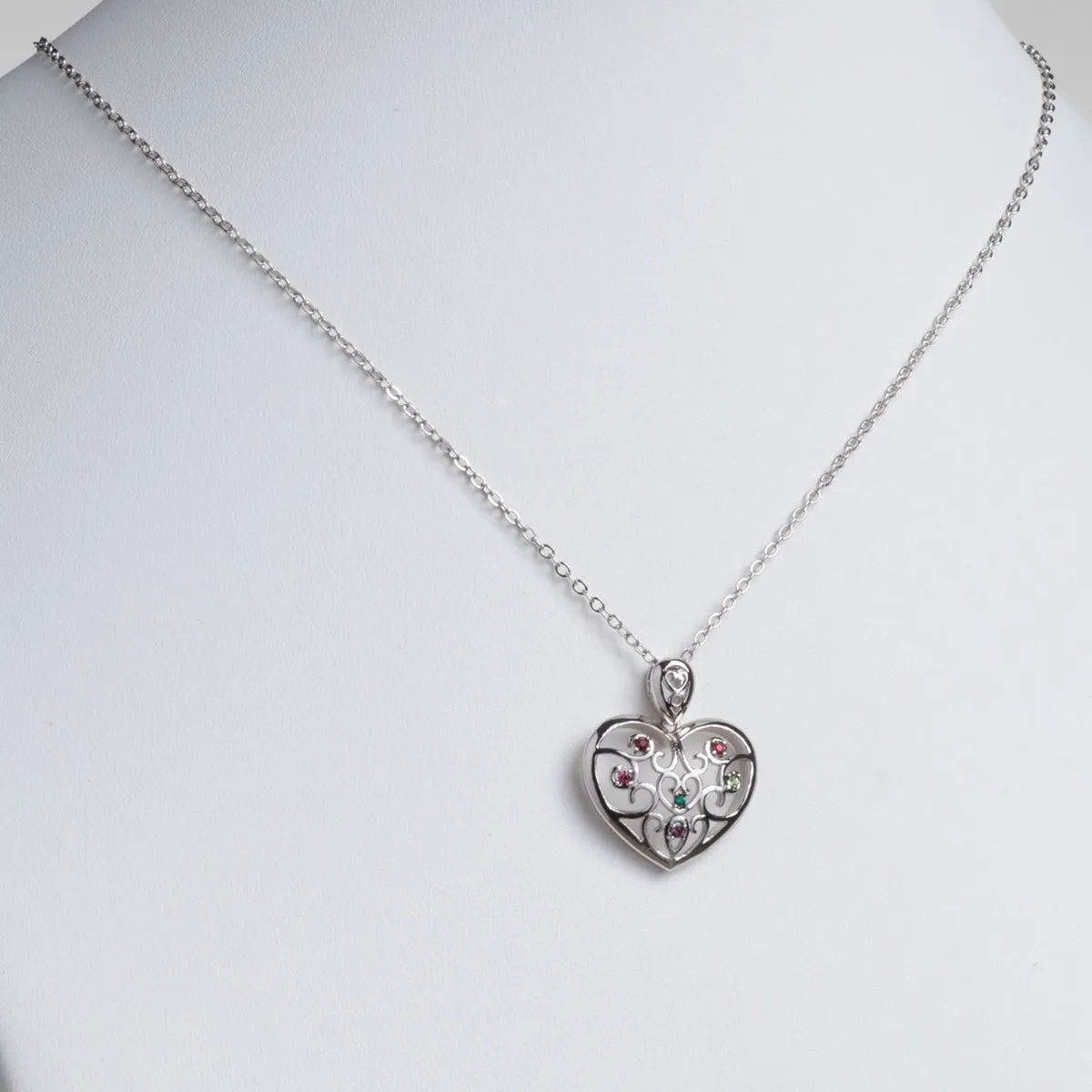Silver Plated Domed Filigree Heart Birthstone Necklace sold by Limoges Jewelry product image thumbnail 2