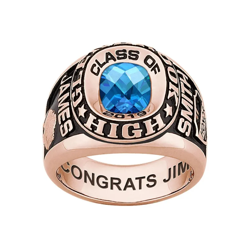Men's Rose Gold CELEBRIUM Double Row Traditional Checkerboard Birthstone Class Ring sold by Limoges Jewelry