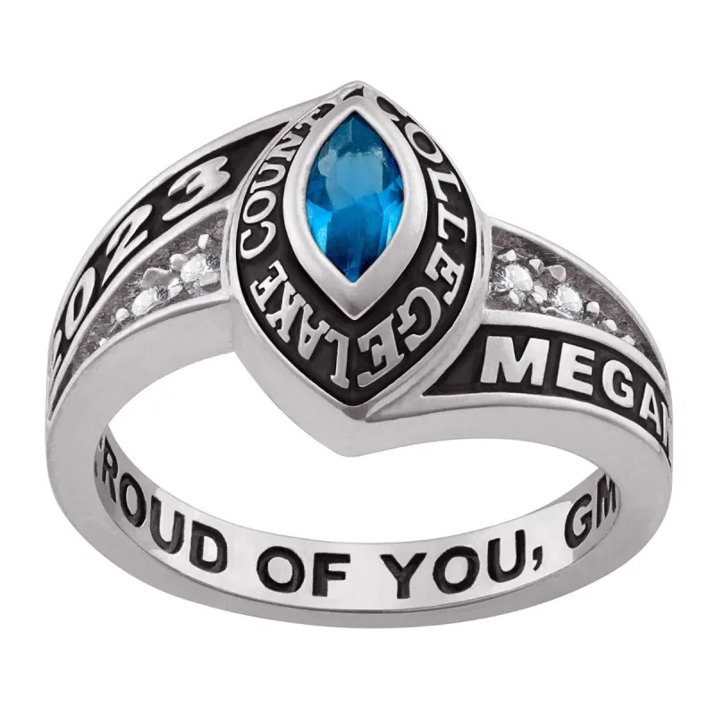 Ladies Sterling Silver Marquise Birthstone and CZ Class Ring sold by Limoges Jewelry