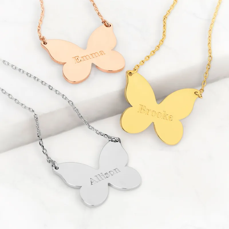 Engraved Name Butterfly Necklace sold by Limoges Jewelry