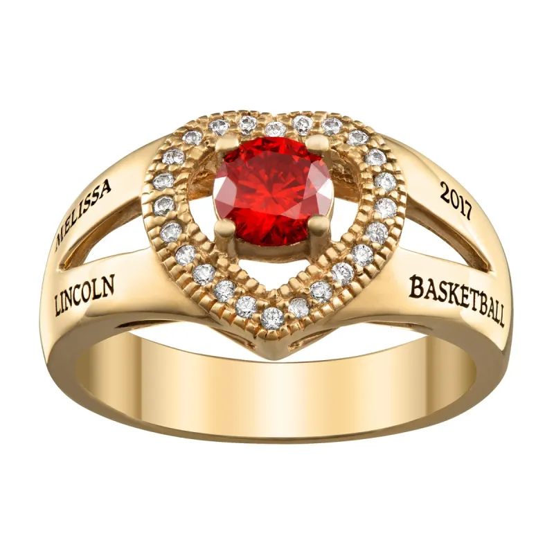 14K Gold over Sterling Freestyle Heart Class Ring sold by Limoges Jewelry