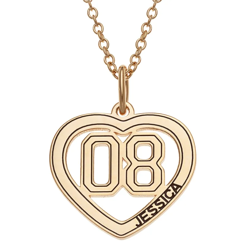 14K Gold over Sterling Personalized Name and Number Heart Necklace sold by Limoges Jewelry
