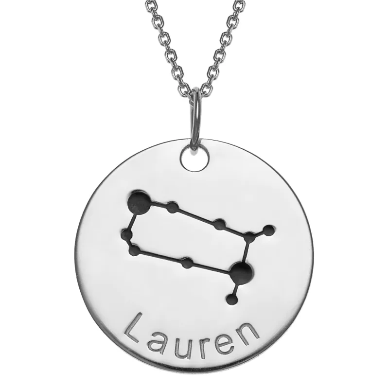 Sterling Silver Engraved Name Zodiac Constellation Necklace sold by Limoges Jewelry