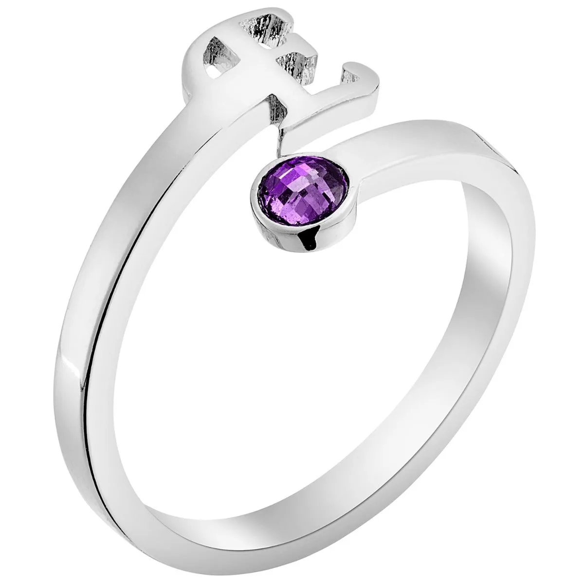 Silver Plated Script Initial and Birthstone Bypass Ring sold by Limoges Jewelry product image thumbnail 2