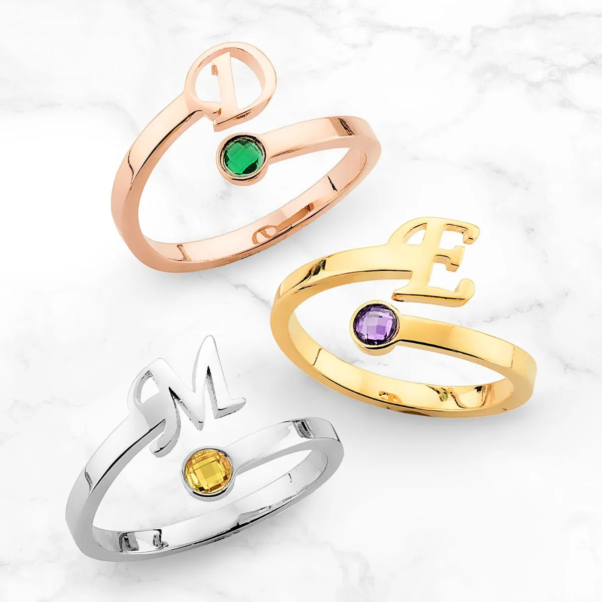 Silver Plated Script Initial and Birthstone Bypass Ring sold by Limoges Jewelry product image thumbnail 3