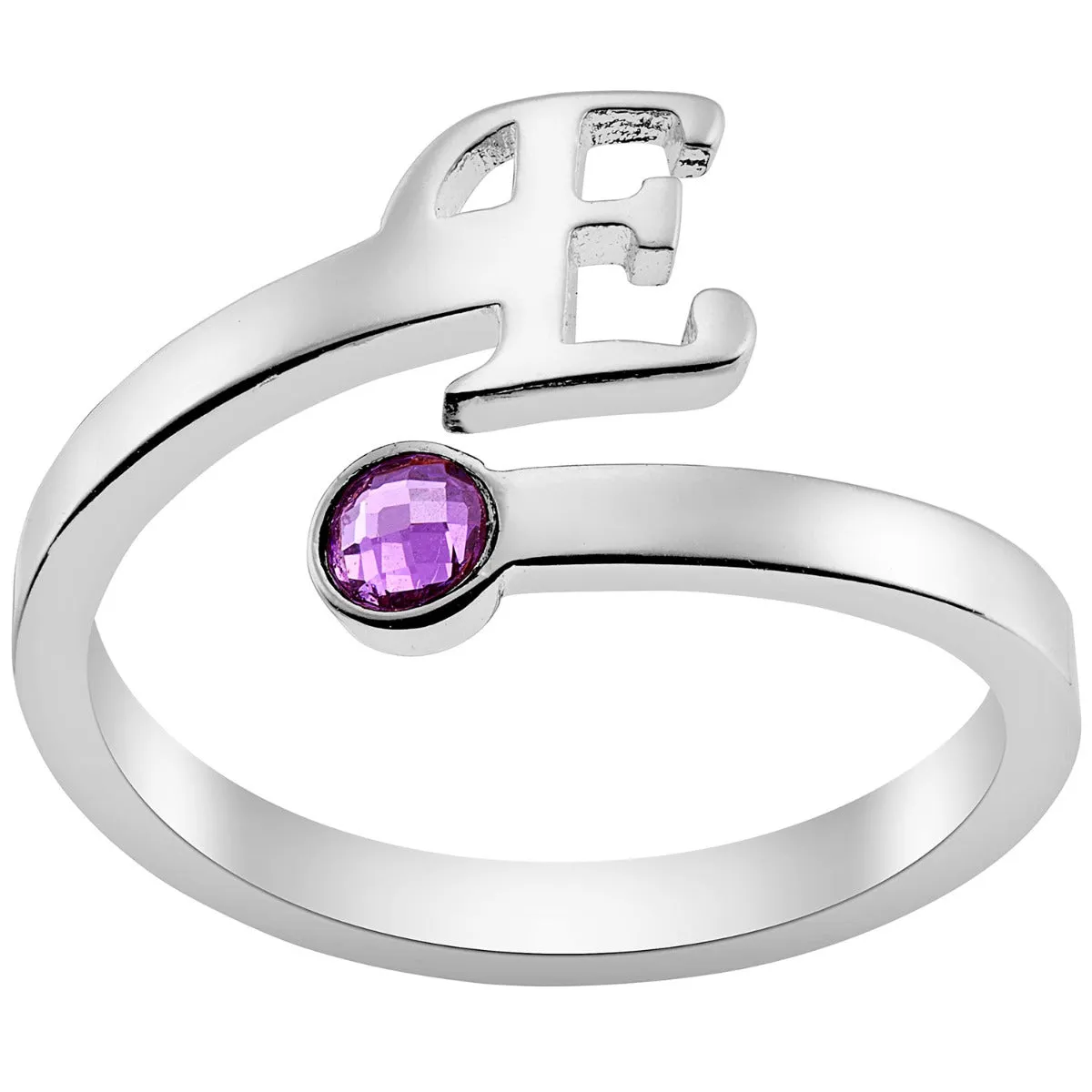 Silver Plated Script Initial and Birthstone Bypass Ring sold by Limoges Jewelry